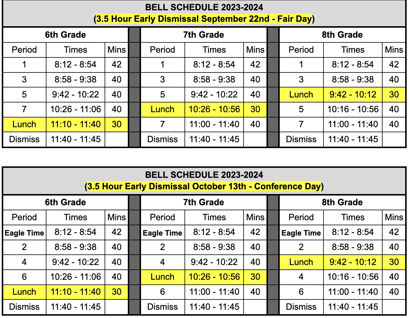 Bell Schedule Oakdale Middle School